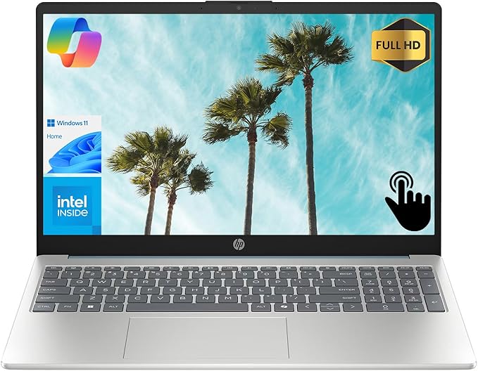 HP 15 AI-Powered Copilot Laptop, 15.6" FHD Touchscreen, 8-Cores Intel Core i3-N305 Processor, 8GB RAM, 512GB PCIe SSD, HDMI, HD Camera, Numeric Keypad, Wi-Fi 6, Windows 11 Home, Blue