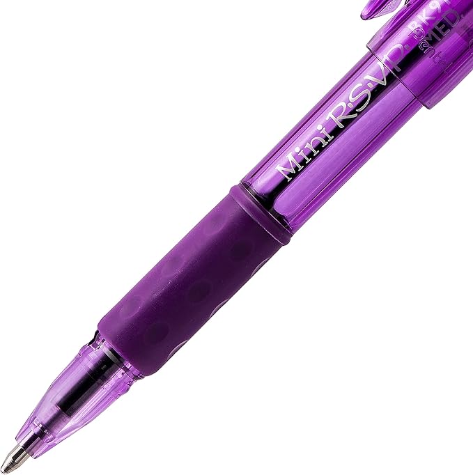 Pentel RSVP Mini Ballpoint Pen, (1.0mm) Medium Line, Violet Ink, 12 pack (BK91MNV-V)