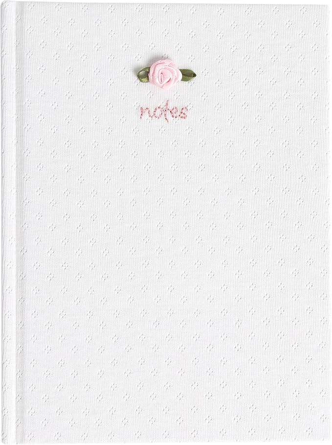 Pearhead Fabric Hardcover Journal Notebook 6x8 – Pointelle Embroidered College-Ruled Writing Journal with 200 Lined Pages, Pink