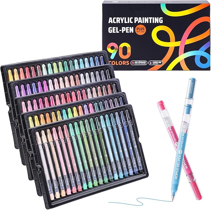90 Color 1.0mm Fine Pointed Acrylic Gel Pens Coloring for Adult Painting, Writing, Marking, Student Stationery