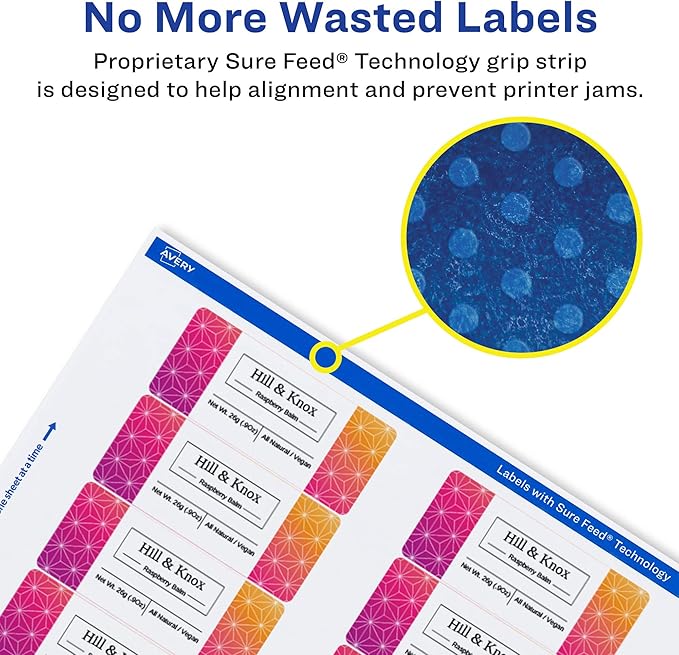 Avery Glossy White Rectangle Labels, Sure Feed Technology, 0.75" x 3.5", 2,000 Glossy White Labels, Print-to-The-Edge, Permanent Adhesive, Laser/Inkjet Printable