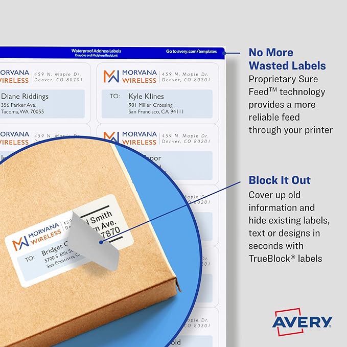Avery Shipping Address Labels, Inkjet Printers, 100 Labels,3-1/2 x 5, Permanent Adhesive,White, 5 Packs (8168)