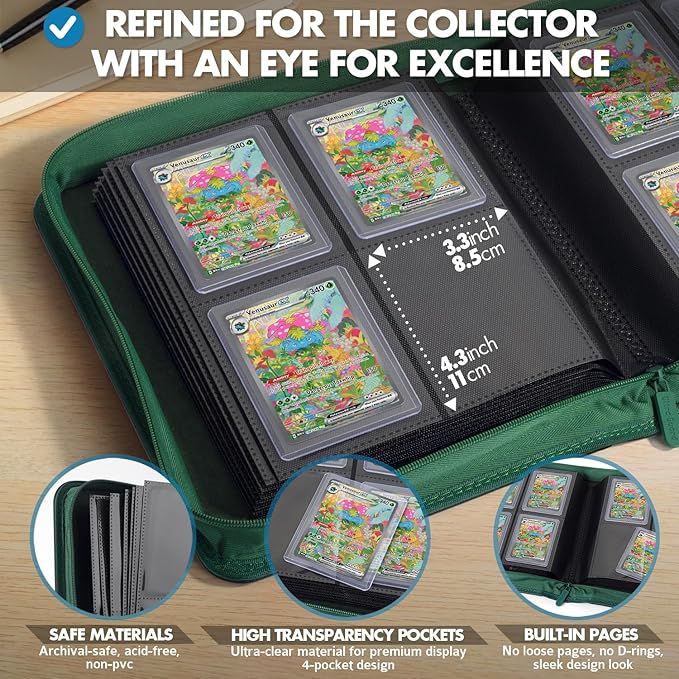 FunGuys Toploader Binder – 4 Pocket Trading Card Binder for 128 Top Loaders, Pokemon Card Binder, MTG, Yugioh, Sports Cards, TCG Storage Album, Zipper Card Collector Folder