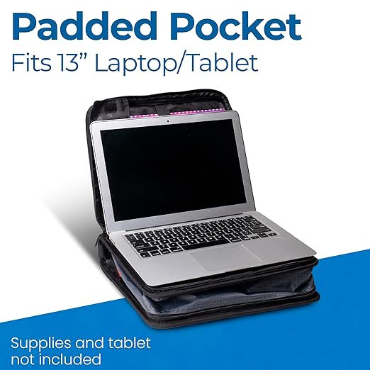 Case-it 2 Inch 3 O-Ring Zipper Binder with Padded Laptop Case Workstation, Shoulder Strap, LT-117, Black