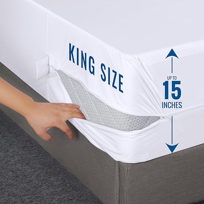 Utopia Bedding Mattress Protector Zippered King Size, 100% Waterproof Bed Bug and Dust Mite Proof Mattress Encasement, Absorbent 6 Sided Mattress Cover