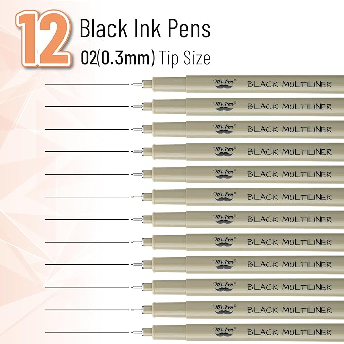 Mr. Pen- Drawing Pens for Artists, 0.3mm, 12 Pack, Black Ink, Micro Fine Point, Fineliner for Sketching Bulk, Bible Journaling