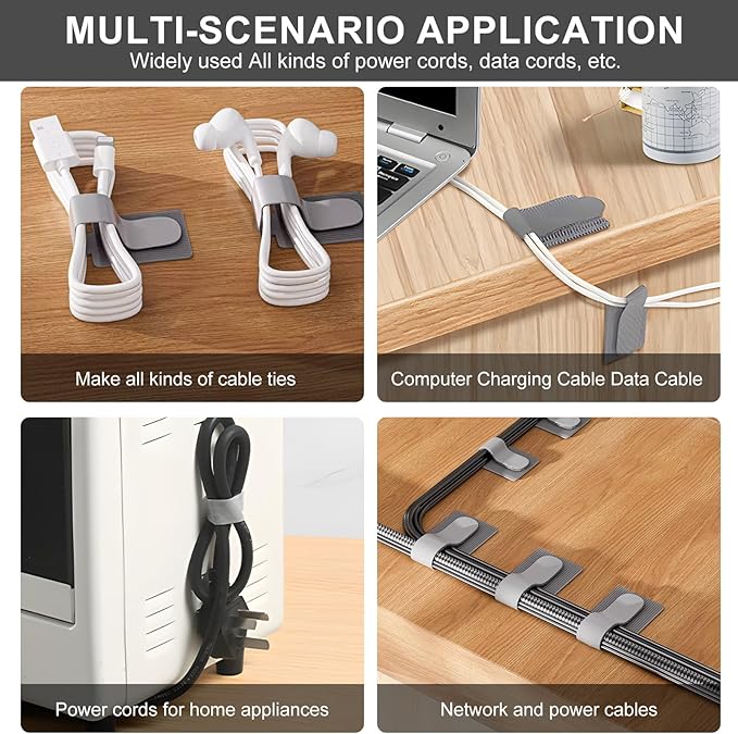 20-Pack Large Reusable Self-Adhesive Cable Ties cable management Adjustable Hook & Loop Straps for Organizing Data Cables, Wires, Headphones Under-Table Cord Management for Home, Office