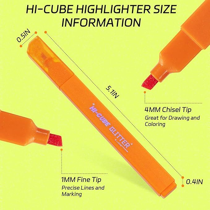 M&G HI-CUBE Glitter Highlighters, 6 Pack Vibrant Colors with Glitter Ink, No Bleed Soft Chisel Tip for Bible Study, Cute Aesthetic Highlighters for Journaling, Planners & Notes