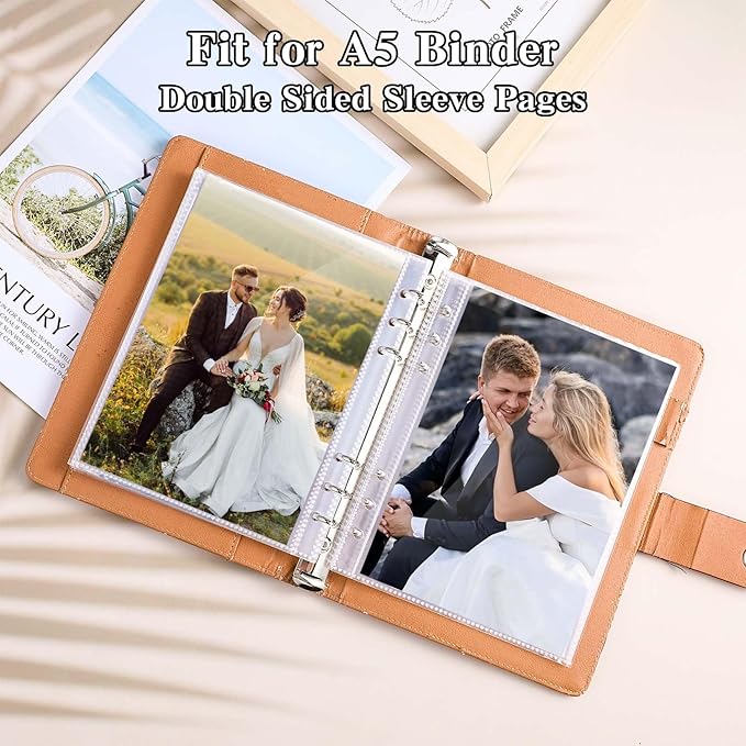 50 Pack 50 Pocket 5x7”Clear Page Protectors for A5 Binder 6 Ring Top Loading Paper Protector Sheets Binder Sleeves for Cards,Photocards,Postcards,Pictures,Stickers,and Cash Organizer(50)