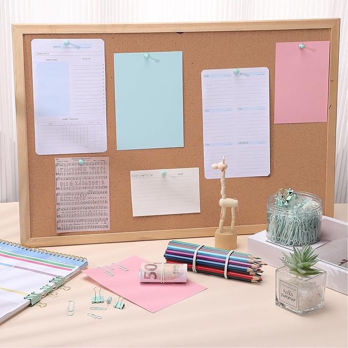 350 Pcs Paper Clips Binder Clip Assorted Sizes, Macaron Green Paper Clamps Office Clips Set Paperclips Rubber Bands Push Pins for Office and School Supplies