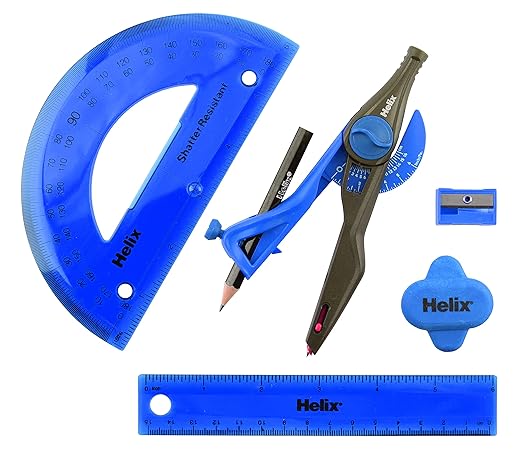 Maped - Helix Super School Kit (36008) (Colors May Vary) - Perfect for All Students - Measuring Dimensions for Design Projects - Convenient Carrying Pouch - Includes Carrying Pouch