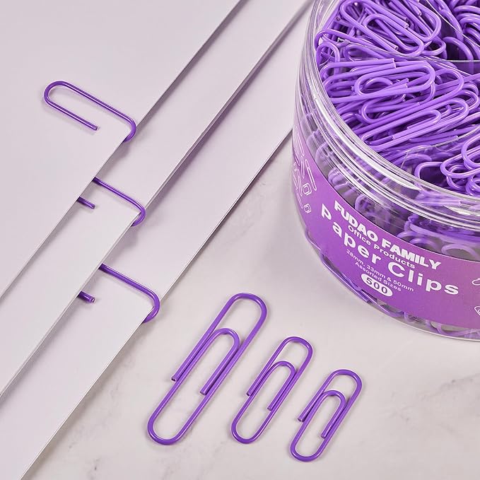 FUDAO FAMILY 500pcs Purple Paper Clips Assorted Sizes, Small, Medium and Large（1.1inch, 1.3inch and 2inch Paper Clips, Vinyl Coated Paperclips for Office, School, Home Supplies