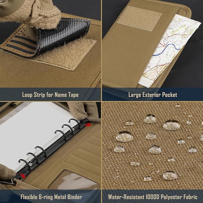 WYNEX Tactical Notebook Padfolio Ring Binder - Refillable 6-Ring A6 Binder, Zip Hardcover Notebook with 45 Pages, Water-Resistant Notebook Cover for Planners, College, Office, Field, Gift