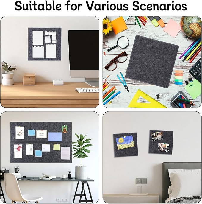 Large Cork Board 28" x 19", 6 Pack Felt Bulletin Board with Pushpins, Cork Boards Alternative with Self-Adhesive Strips, Felt Wall Tiles Pin Boards for Walls Office Home School Decor-Dark Gray
