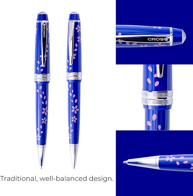 Cross Bailey Light Cherry Blossom Glossy Blue Resin with Polished Chrome Appointments Ballpoint Pen
