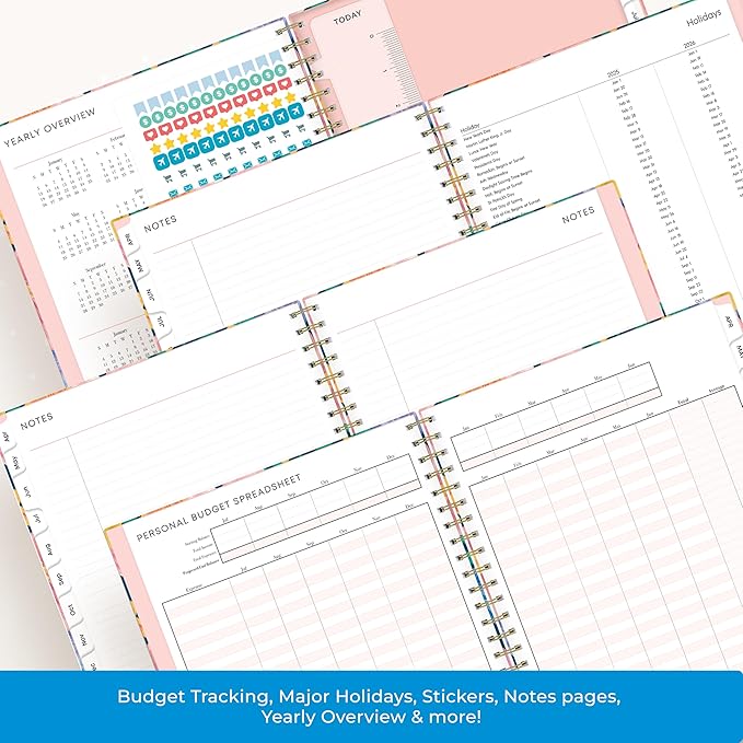 Blue Sky 15 Month Weekly and Monthly Academic Year Planner Calendar, April - June, Hard Cover, Wirebound, Laminated Tabs, Storage Pocket, Includes Snap-in Ruler w/Sticky Notes & Sticker Sheet (Nerina- 2025/2026, 8.5" x 11")