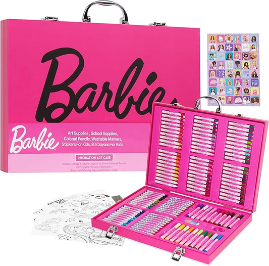 Barbie Colored Pencils Art Supplies Kids Set 130+ Pcs Coloring Markers Girls Drawing Pencils Supplies Travel Case with Crayons Felt Tips Arts and Crafts for Kids 4-12