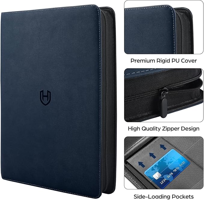 Card Binder 16 Pocket with Zipper, 1024 Pockets Trading Card Holder Book, Premium PU Cover Zip Folder Binder, Side Loading Carrying Case Binder Album for TCG, MTG, Sports Cards, Game Cards