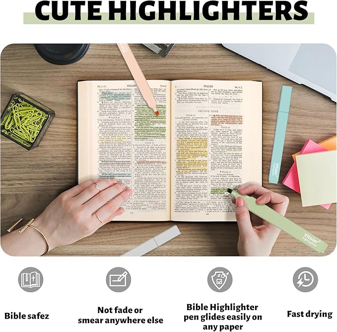Bible Highlighters,10Pcs Chisel Tip Aesthetic Markers,Pastel Highlighters for Journaling Planner Notes School Supplies