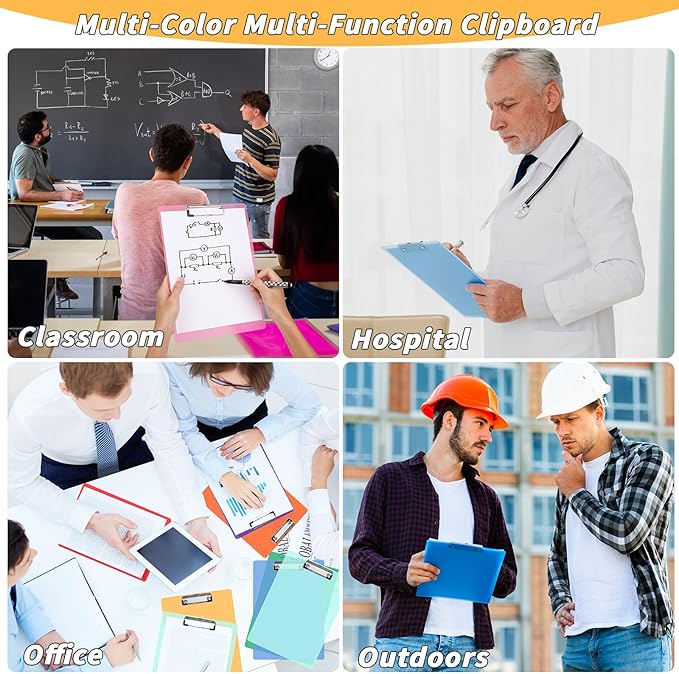 20 Pcs Plastic Clipboards Bulk 20 Assorted Colors 12.5 x 9 In Clear Colored Clip Board Standard A4 Letter Size Low Profile Clipboard Portable for Classroom Office Supplies Students Back to School