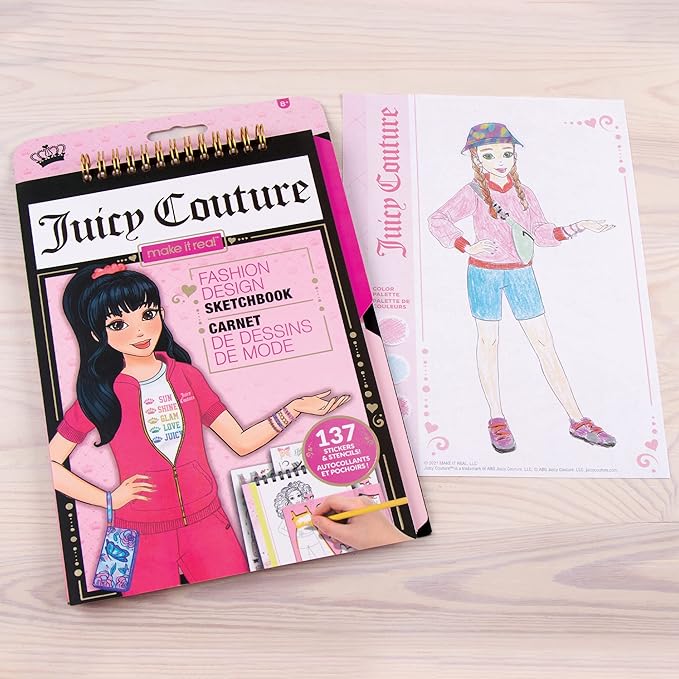Make It Real Juicy Couture: Fashion Design Sketchbook, Includes 137 Stickers & Stencils, Draw Sketch & Create, Fashion Coloring Book, Tweens & Girls, Kids Ages 6+