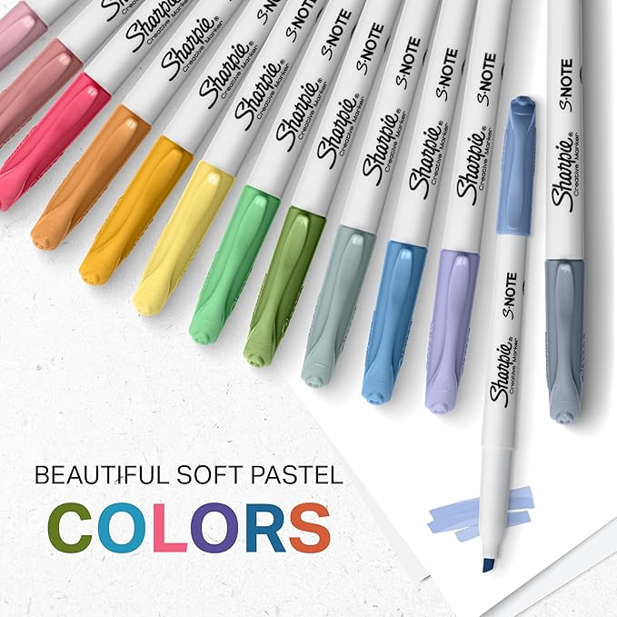 Sharpie S-Note Creative Markers, Pastel Highlighters, Art Marker Set, Assorted Colors, Chisel Tip, 24 Count - School, Home, and Office Use, Teacher Supplies
