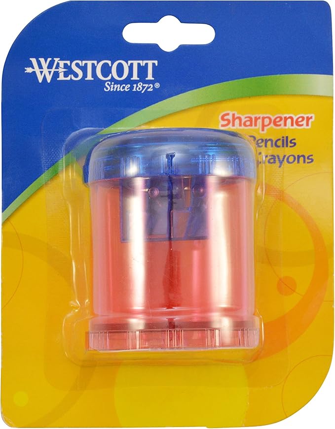 Westcott Plastic Manual Pencil and Crayon Sharpener, Assorted Colors (12202), single