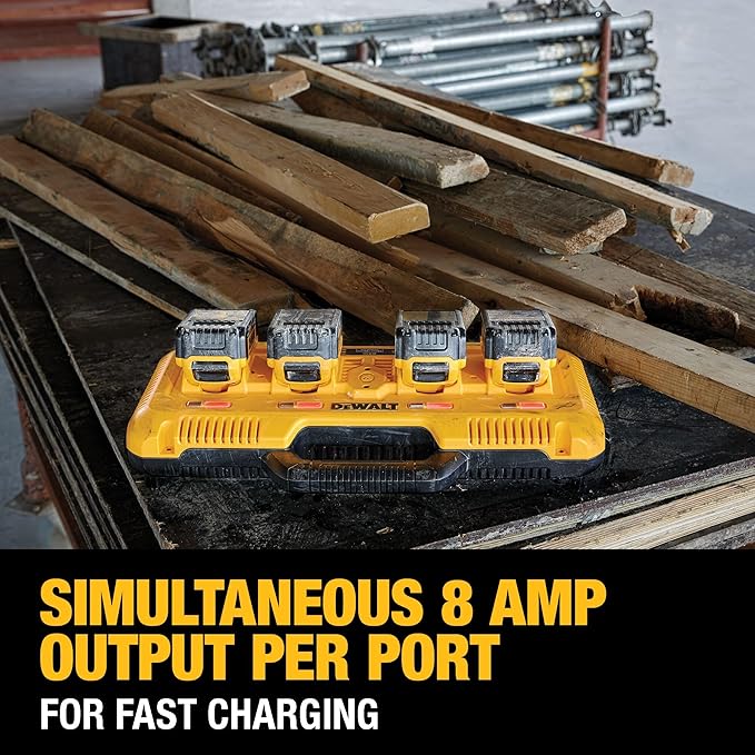 DEWALT Battery Charger for 12V MAX, 20V MAX and FLEXVOLT 20V/60V MAX Batteries, 8 Amp, 4 Port Simultaneous Fast Charging Station (DCB104)