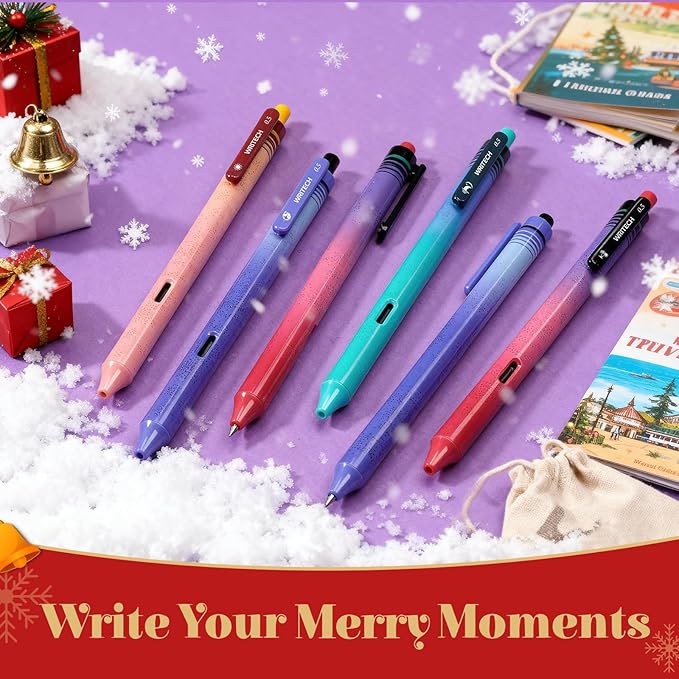 WRITECH Black Ink Gel Pens: 8-Pack Retrowave 0.5mm Fine Point Pens - Smooth Writing Silent Clicker and Refillable Perfect for School Office & Everyday Use.
