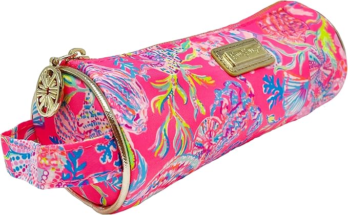 Lilly Pulitzer Cute Pencil Case, Colorful Zipper Pouch for Office Supplies, Small Travel Bag with Carrying Handle, Shell Me Something Good