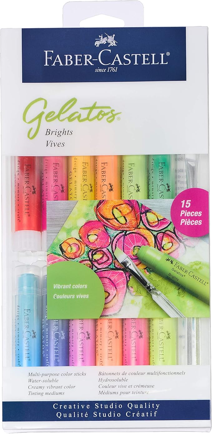 Faber-Castell Gelatos Brights: 12 Watercolor Gel Crayons and Watercolor Supplies, Versatile Art Pigment Crayons for Adults, Gel Sticks for Mixed Media, Journaling Supplies for Artists & Hobbyists