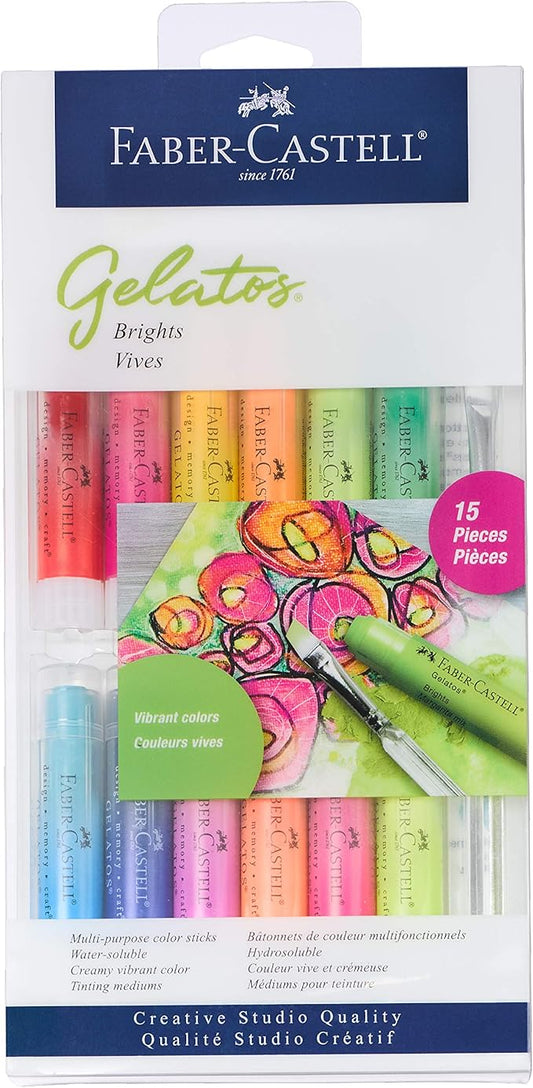 Faber-Castell Gelatos Brights: 12 Watercolor Gel Crayons and Watercolor Supplies, Versatile Art Pigment Crayons for Adults, Gel Sticks for Mixed Media, Journaling Supplies for Artists & Hobbyists
