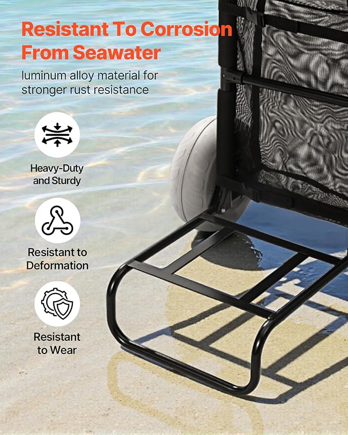VEVOR Beach Dolly with Big Wheels for Sand, 20.1" x 14.6" Cargo Deck, w/ 9" Balloon Wheels, 165LBS Loading Capacity Folding Sand Cart & 27.2" to 44.9" Adjustable Height, Heavy Duty Cart for Beach