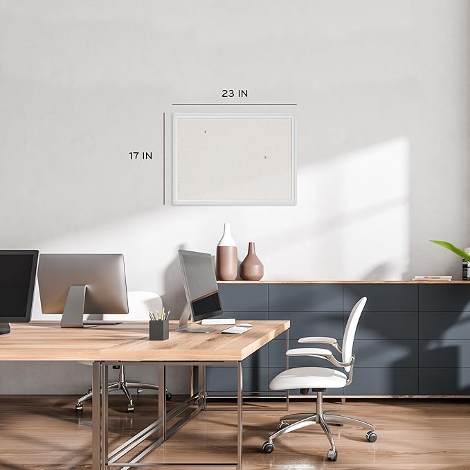 U Brands Farmhouse Linen Bulletin Board, 24" x 18", White Wood Style Frame, Industrial Grade Pinning Surface