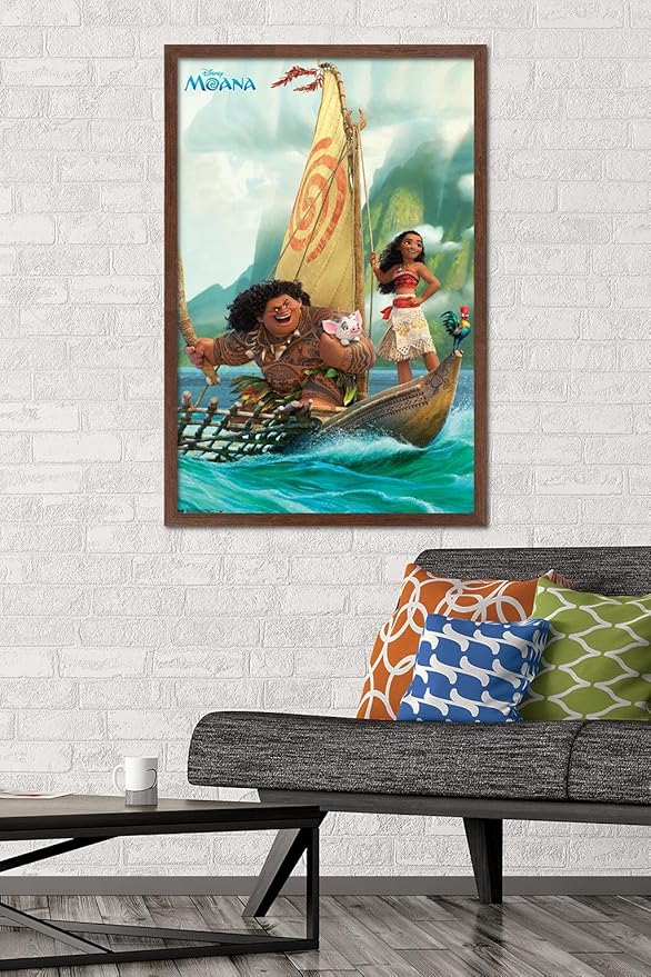 Disney Moana - Group Wall Poster, 34L" x 22.4W", Mahogany Framed Version