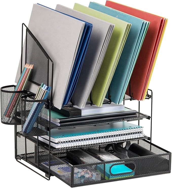 Office Depot® Brand Mesh Desk Organizer With Vertical Storage And Pen Holders, 16" H x 12-3/4"W x 9-1/2"D, Black