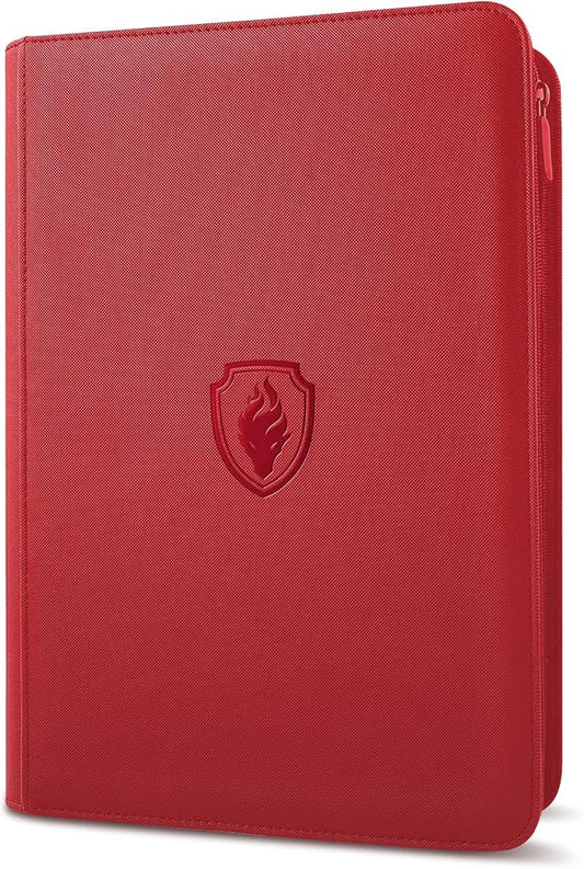 Premium Zip Card Binder, Fabmaker 9 Pocket Trading Card Binder, PU Cover Zipper Card Collection Album, Sturdy 360 Side-Loading Card Folder Holder for Game & Sports Cards, Red
