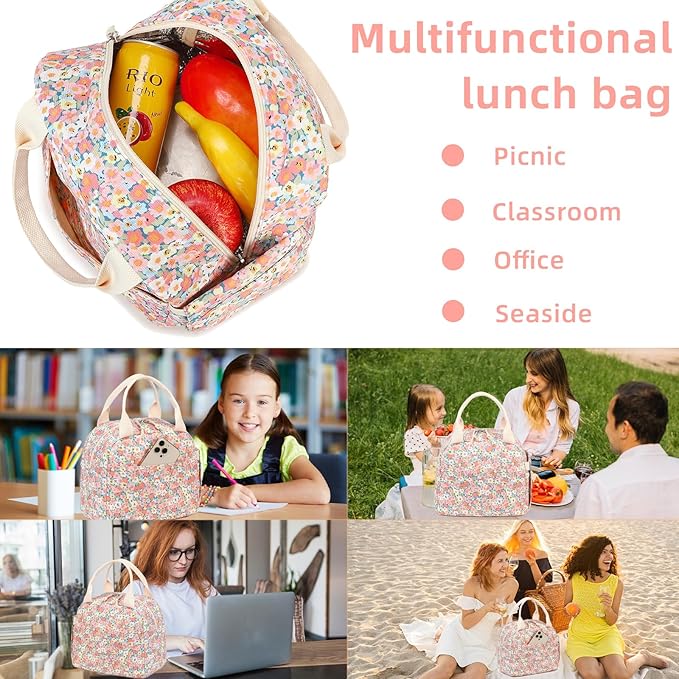 LEDAOU Lunch Box for Women Insulated Lunch Bag Corduroy Lunch Tote Bags Leakproof Cooler Lunch Case for Travel Work Picnic