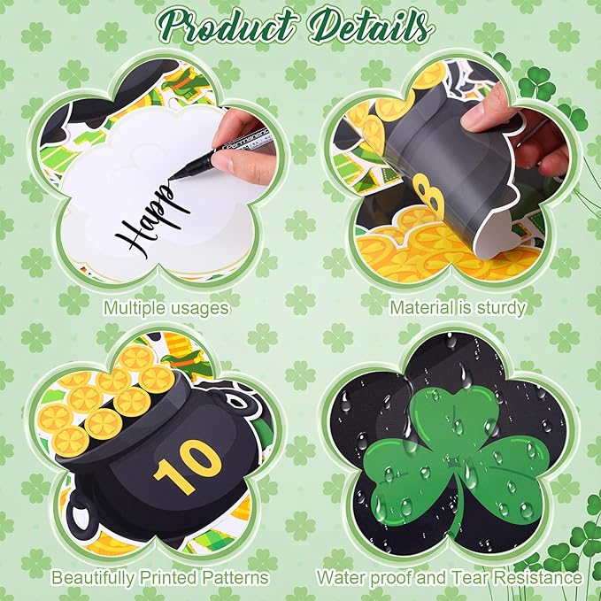 St. Patrick's Day Bulletin Board Shamrock Gold Coin Pot Paper Cutout Rainbow Clover Classroom Decor March Bulletin Board with Border for Irish Party Door Wall Classroom Home Office Supplies