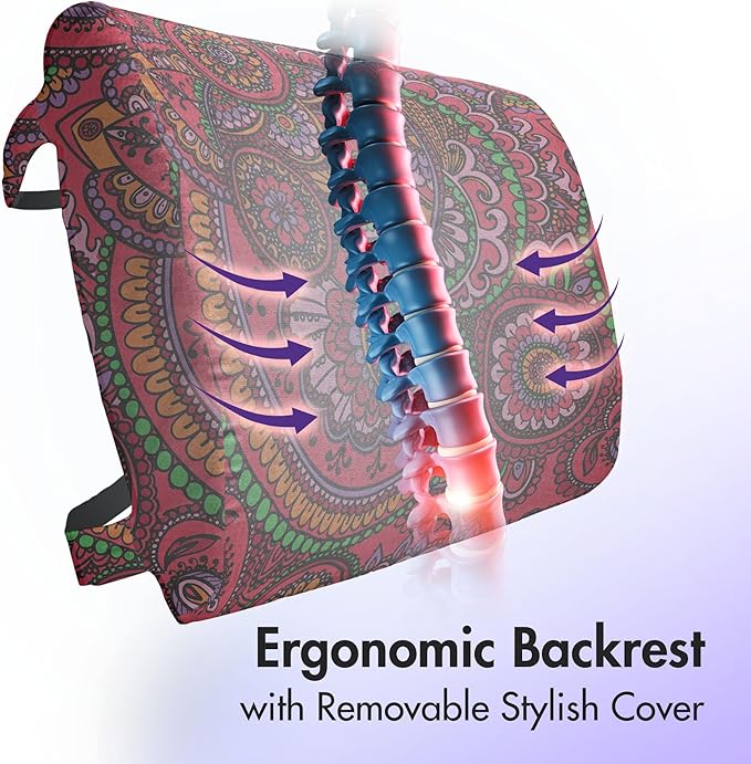 Ambesonne East Lumbar Back Support Pillow, Pattern Based on Traditional Vintage Twists Lines Spirals, High Density Foam for Office Chairs Car Seats, 14" x 13", Dark Coral Orange Green