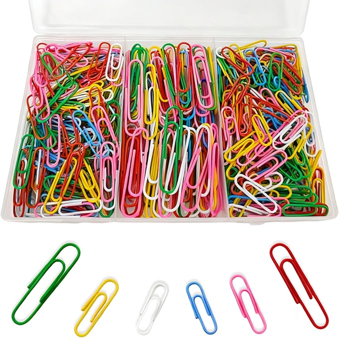 Paper Clips,400 Pack Small Medium and Jumbo Colored Paperclips（1.1 in &1.3 in & 2 in）,Assorted Colored Coated Paper Clips, Reusable Paperclips for Paperwork Office School Document Organizing
