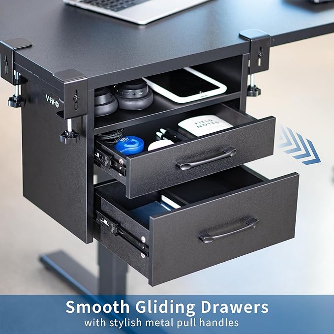 VIVO Corner Clamp-on Under Desk Drawer and Shelf System, Office Accessory Holder for Supplies, Gaming Devices, and More, Multi-Level Storage, Workstation Organizer, Black