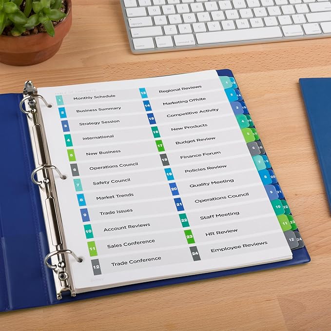 Avery Double Column 24 Tab Dividers for 3 Ring Binders, Customizable Table of Contents, Multicolor Tabs, 1 Set (11321)
