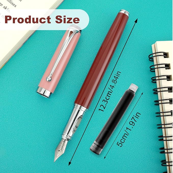 cobee Metal Fountain Pens with 10 Black Ink Cartridges, 0.5mm Fine Nib Fountain Pen Smooth Writing Luxury Calligraphy Pen Office School Supplies Gift(Red)