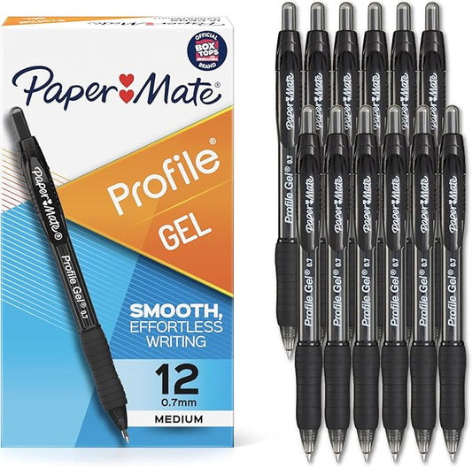 Paper Mate Gel Pen Profile Retractable Pen 0.7mm Black,12 Count (Pack of 12)
