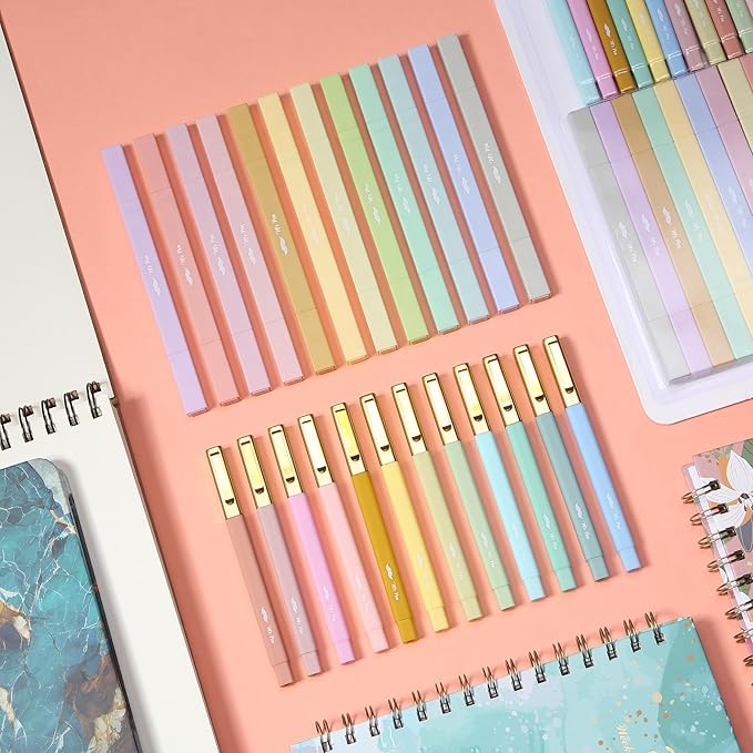 Mr. Pen- Dual Tip Aesthetic Highlighters and Pens No Bleed, 24Pack, Assorted Colors Bible Highlighters, Black Ink No Bleed Through Ballpoint Pens Ballpoint