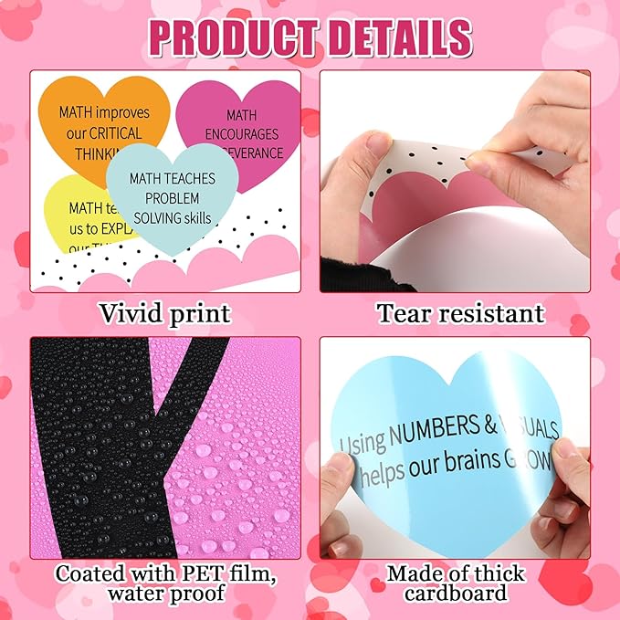 Valentines Day Bulletin Board Decoration Set Conversation Heart Paper Cutout Math Theme Party Supplies Valentine's Day Classroom Decoration Love Math Candy Heart Cutouts for School Wall Decor Supplies