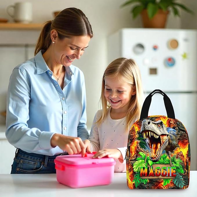 Dinosaur Backpack for Boys Custom Kids Backpacks with Lunch Box Personalized Name Bookbag Back to School Gifts for Elementary Middle School