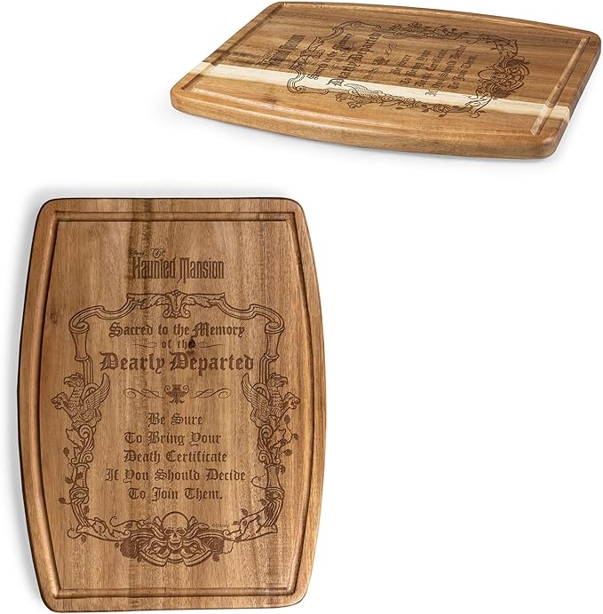 PICNIC TIME Disney Haunted Mansion Dearly Departed Ovale Acacia Cutting Board Serving Board Charcuterie Cheese Board with Juice Groove Spooky Kitchen Decor Gift, (Acacia Wood)