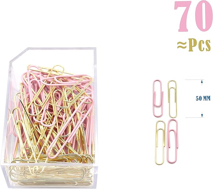Gold Pink Binder Clips and Paper Clips Set (3-in-1 Boxed), for Office School Supplies Teachers Classroom Daily use